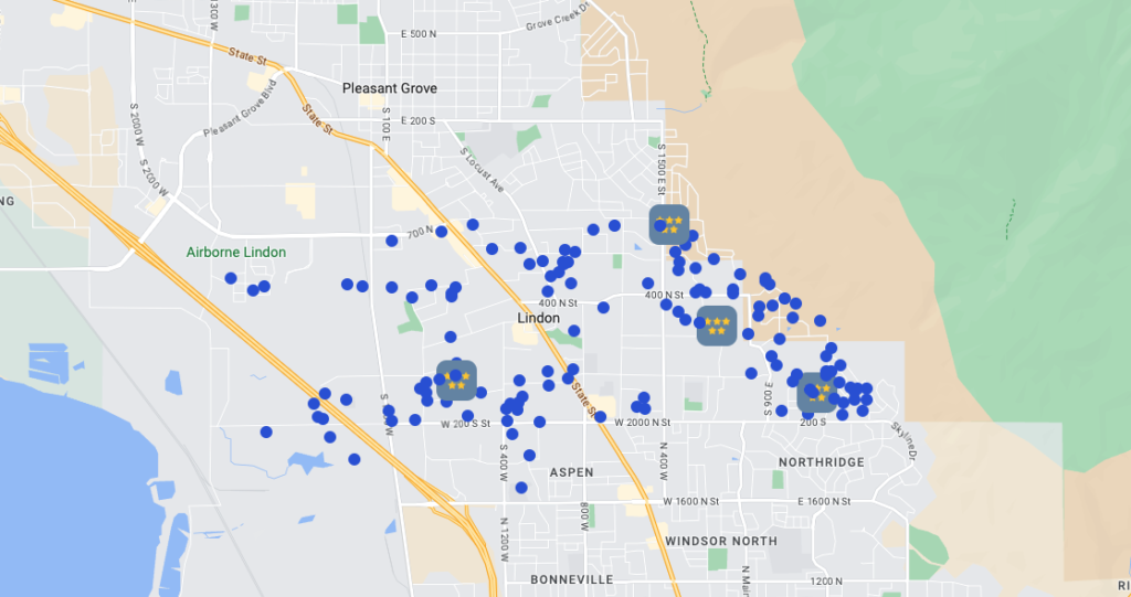 Heating and air conditioning repair client map